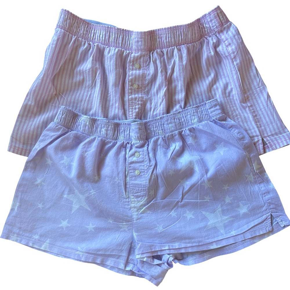 PINK Victoria's Secret Sleepwear Cotton Boxer Shorts (2) Stripes and Stars Small